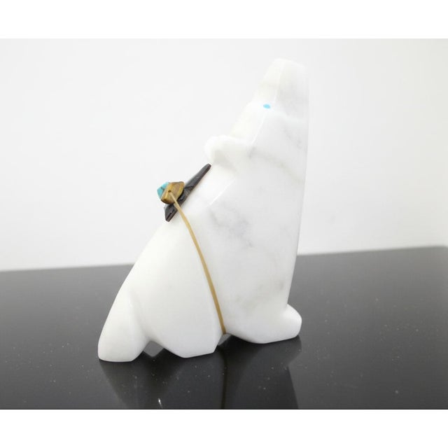 Mid 20th Century Michael Mahooty Zuni Native American Howling Wolf or Bear Fetish With Offering For Sale - Image 5 of 9
