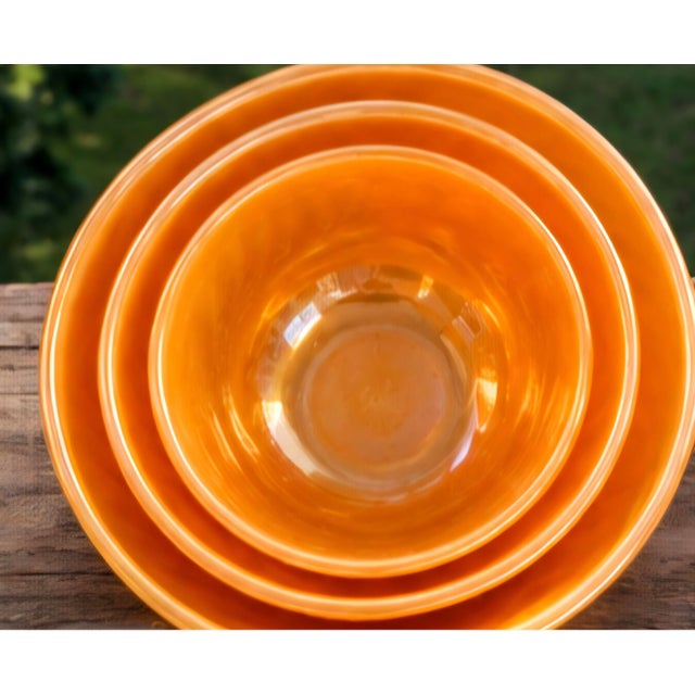 Anchor Hocking Vintage 1950s Fire-King Peach Lustre Swirl Nesting Mixing Bowls — Set of 3 For Sale - Image 4 of 4