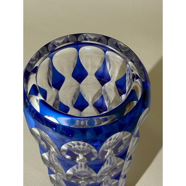 Art Deco Blue Overlay Cut Crystal Vase by Carl Meltzer for Haida, 1915 For Sale - Image 9 of 18