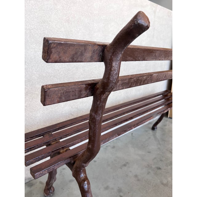 19th Century French Provincial Brown Garden Bench With Cast Iron Legs For Sale In Miami - Image 6 of 8