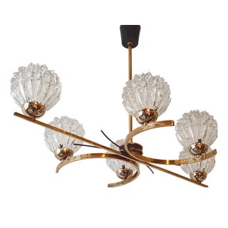 Vintage Pendant Light in Gilded Brass with Metal and Glass from Maison Arlus, 1950s For Sale