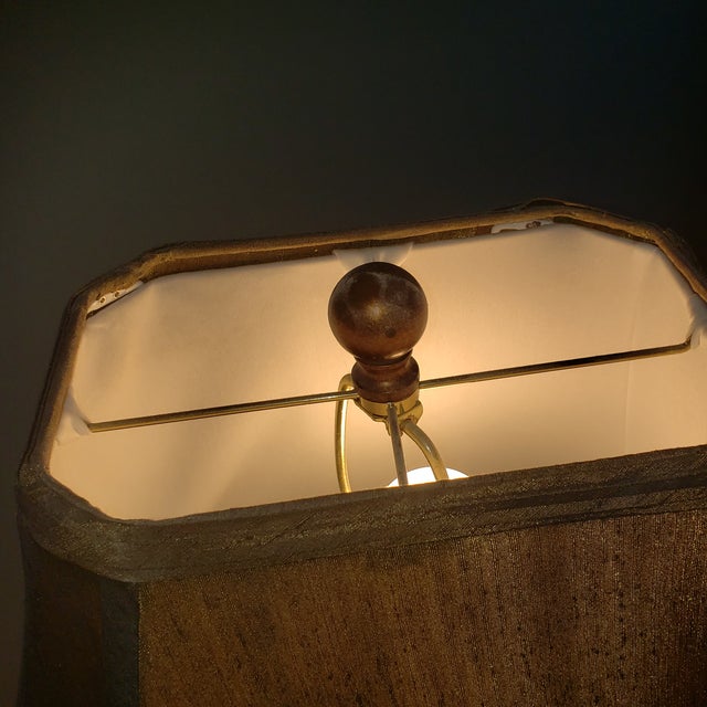 1980s 1980s Bloomingdales Copper Patina Baluster Style Wood Table Lamp For Sale - Image 5 of 9