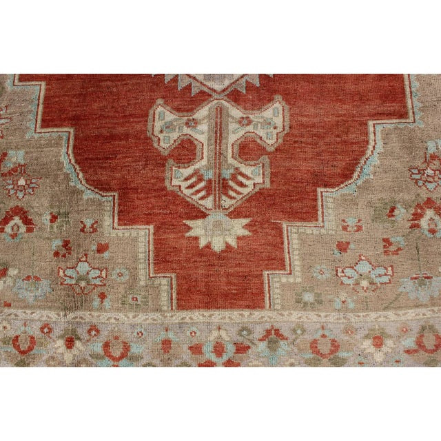 Cream Mid 20th Century Turkish Oushak Rug in Orange Red, Light Green, Warm Taupe and Cream Colors For Sale - Image 8 of 10