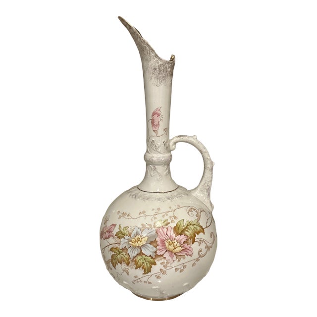 Antique Hand Painted Made in England W & E Corn Royale Porcelain Ewer-Pitcher For Sale