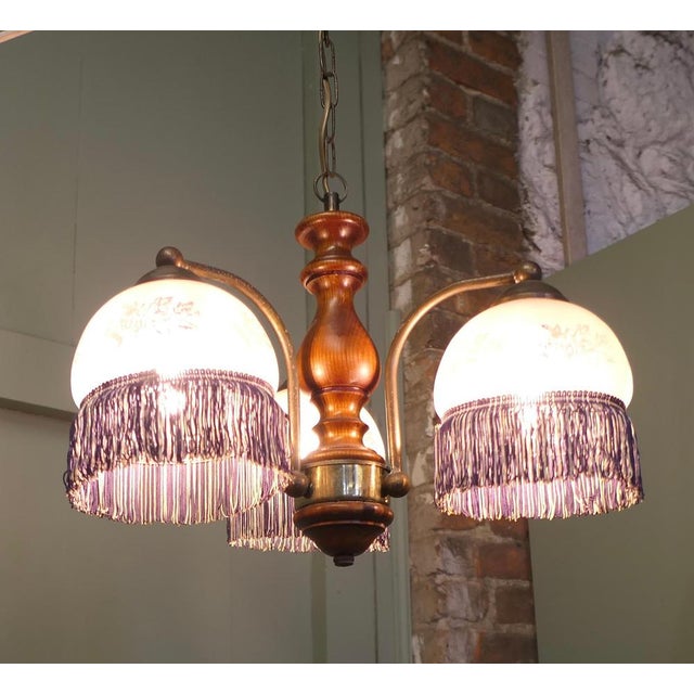 French Triple Fringed Glass Pendant Light, 1930 For Sale - Image 6 of 9