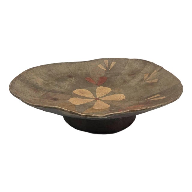 Vintage Handcrafted Papier-Mâché Decorative Pedestal Bowl For Sale