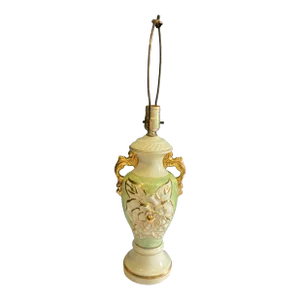 1940's Hand Painted Green & Gold Urn Lamp