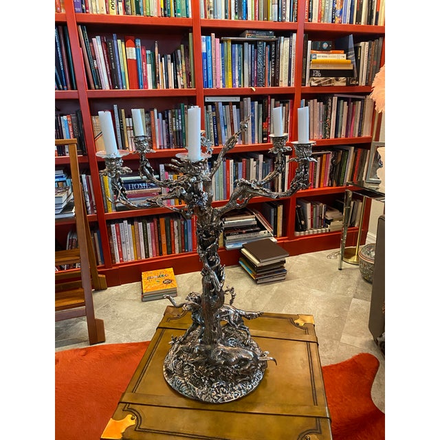 1980s Silver Plated Bronze Candelabra With Dogs For Sale - Image 10 of 10