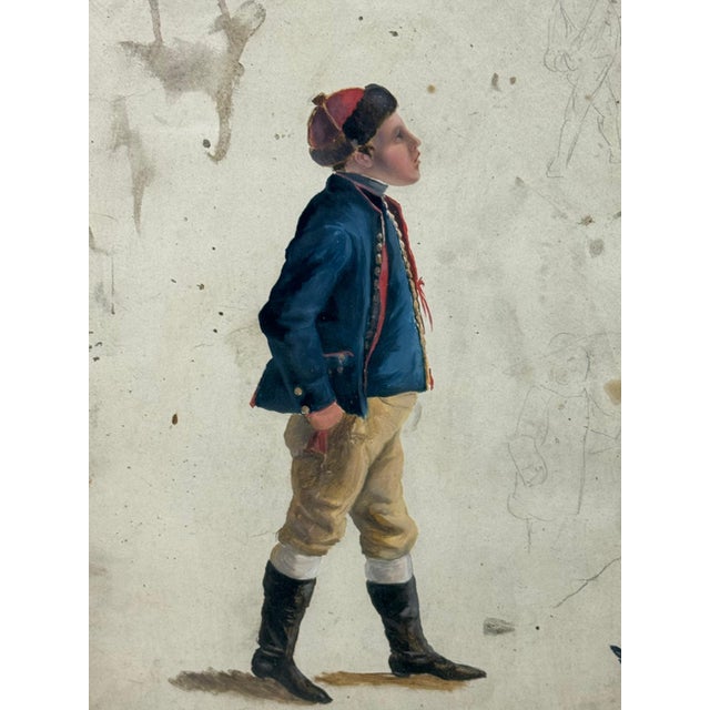 Figurative French Signed Watercolor "Young Soldier", 19th Century For Sale - Image 3 of 7