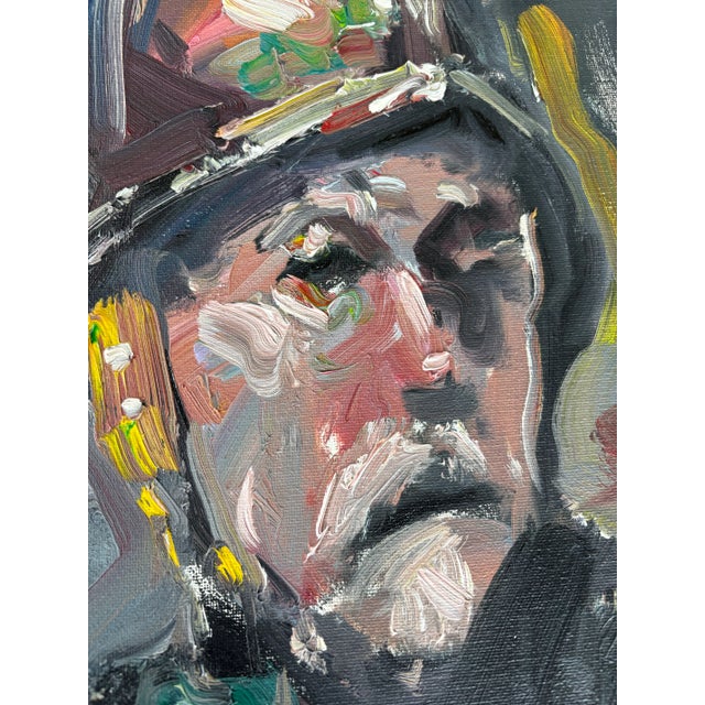 Portraiture 2018 Abstract Oil Portrait “The Helmet” by Jose Trujillo in Dark Wood Frame For Sale - Image 3 of 14