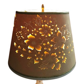 Vintage Pierced Floral Paper Shade For Sale