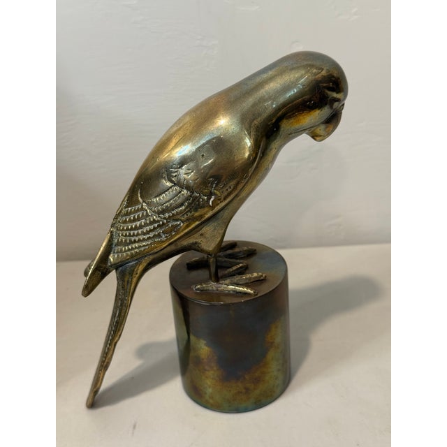 Stunning Mid Century Solid Brass Macaw Parrot Figure Regal Patina Decor Heavy For Sale - Image 11 of 12