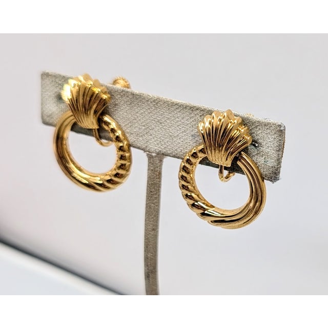 American Vintage 1980s Signed Napier Goldtone Hoop Clip Earrings-2 Pieces For Sale - Image 3 of 9