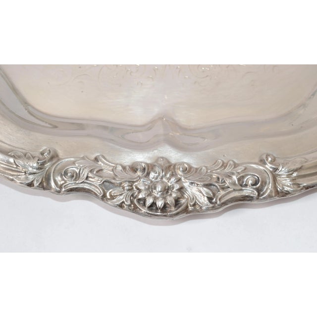 1950s Victorian F. B. Rogers Silver Co. Crown Trademark Round Serving Platter Edelweiss For Sale In Miami - Image 6 of 12