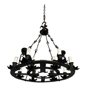 Wrought Iron Chandelier with 12 Lights in the Gothic Style. Circa 1950