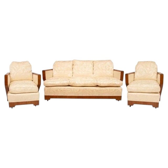 Art Deco British Walnut Three-Piece Lounge Suite, 1930 For Sale - Image 11 of 11