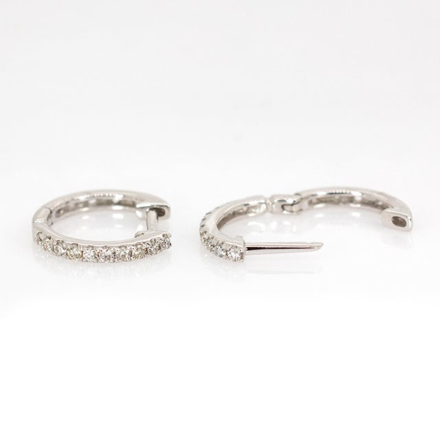 Contemporary 14k Solid Gold Ethically Sourced Diamond Hoops | Latch Back Closure For Sale - Image 3 of 8
