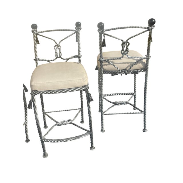 Set of 4 Vintage Napoleon III Rope Twist & Tassel Designer Stools For Sale - Image 9 of 11