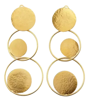 1990s Herve Van Der Straeten Earrings Hammered Circle Drop Modernist - 2 Pieces