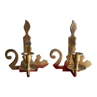 Vintage Brass Candle Shaped Candle Holders - A Pair For Sale