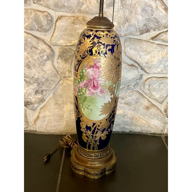 Early 20th Century Japanese Cobalt and Gold Vase With Iris Motif (Converted to Lamp) For Sale - Image 11 of 11