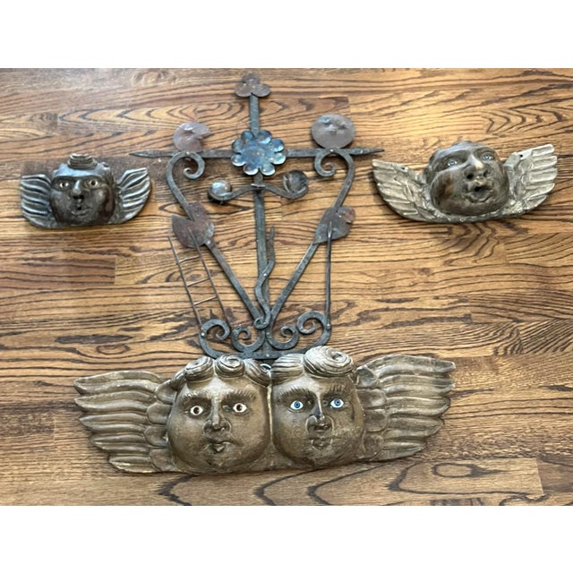 Wood Antique Spanish Colonial Style Immortal Angel Wood Carving For Sale - Image 7 of 8