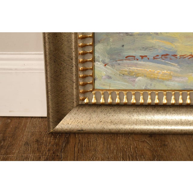 Late 20th Century Western Cowboy on Horse Oil Painting on Canvas 55" x 43" Signed 'S. T. Cesent' in Gold Gilt Frame For Sale - Image 10 of 18