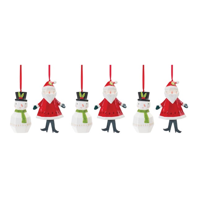 2020s Whimsical Santa and Snowman Ornament (Set of 6) For Sale - Image 5 of 5