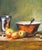 Richly-colored original gouache still life painting made on heavy cold press paper in new solid wood Larson Juhl frame...