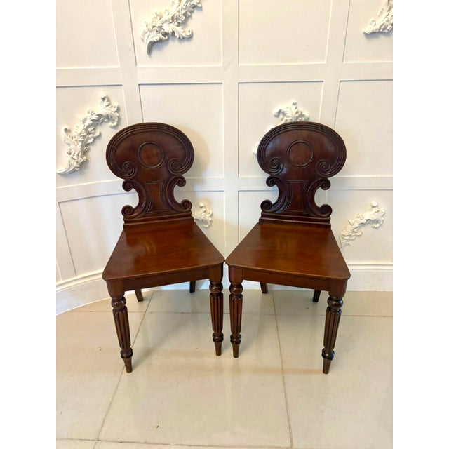 Antique Regency Carved Figured Mahogany Hall Chairs, 1830s, Set of 2 For Sale - Image 15 of 15