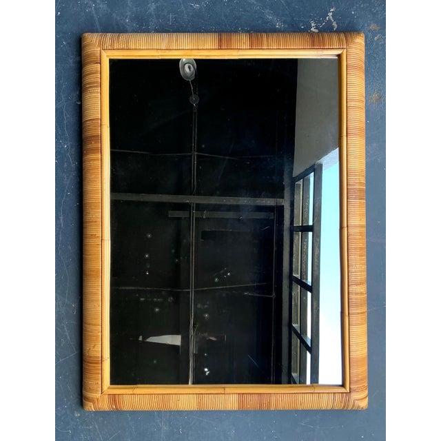 Tan Vintage Boho Wrapped Rattan Mirror For Sale - Image 8 of 8
