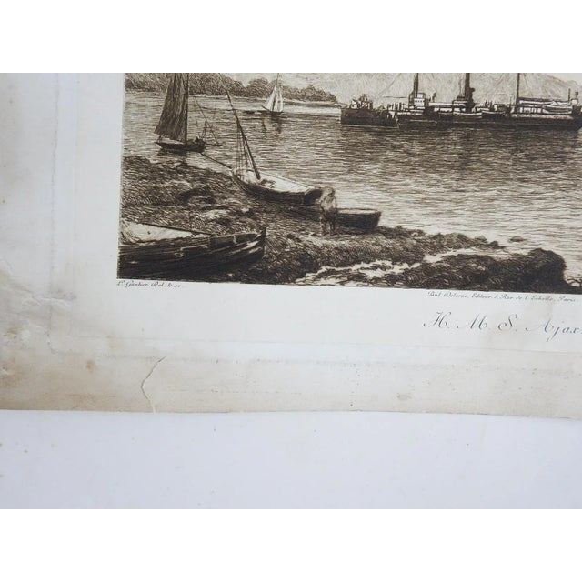 English Early 20th Century HMS Ajax Battleship Distressed Etching For Sale - Image 3 of 5