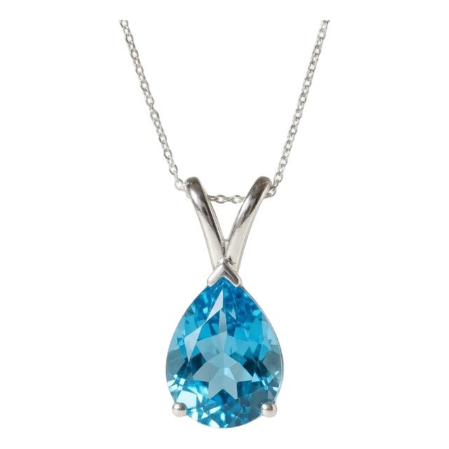 Royal Blue Topaz Pear Cut Pendant, 925 Silver Blue Gemstone Statement Pendant For Sale