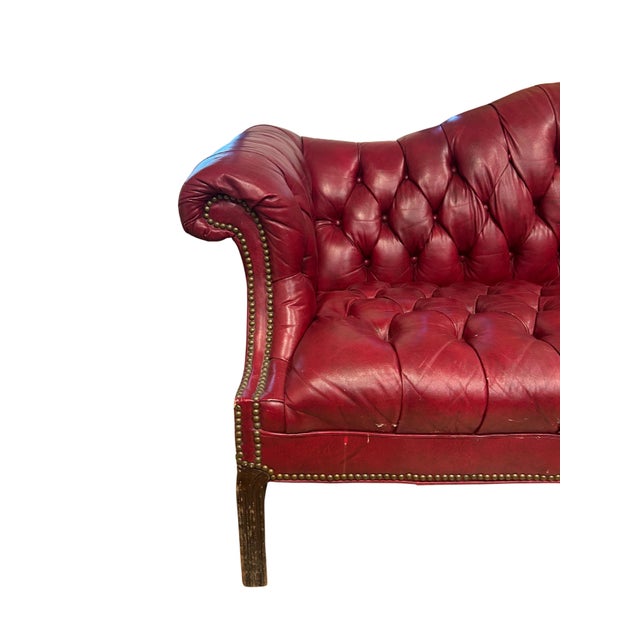 Luxury and high quality Queen Anne–style furniture, this rose-colored pin-cushion couch features the signature graceful...