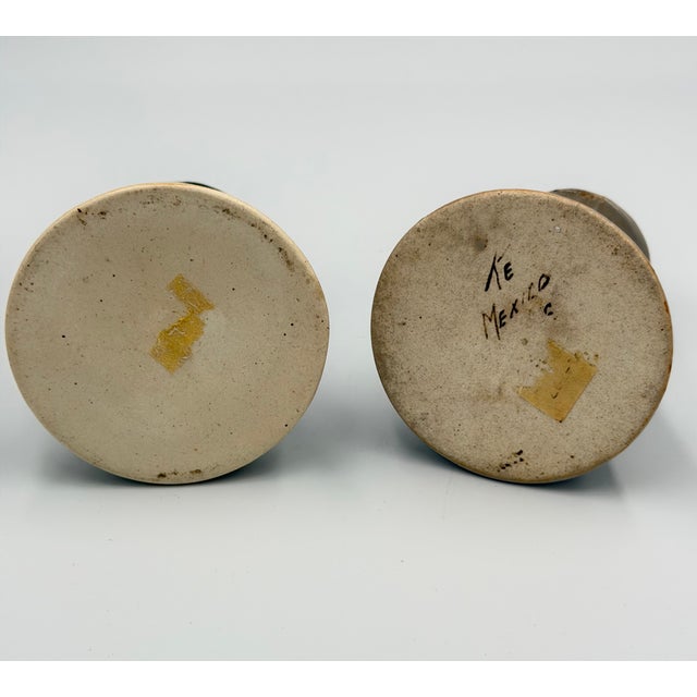 1950s Folk-Art Ken Edwards Palomar Tonala Pottery Hand Painted 2pc Set Candle Holders For Sale - Image 5 of 8