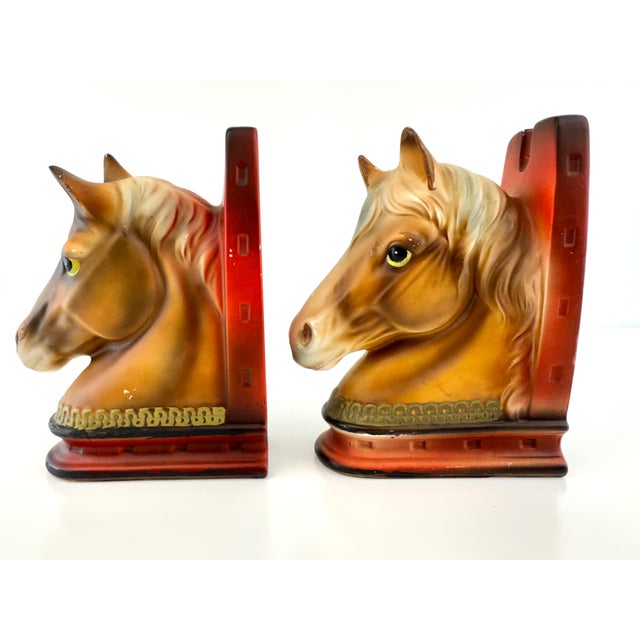 Vintage 1940's Japanese Ceramic Equestrian Horse Head Bookends, a Pair For Sale In Little Rock - Image 6 of 10