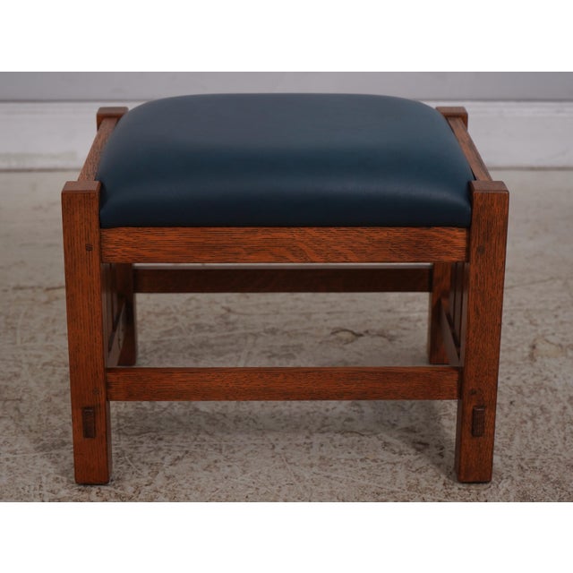 Stickley Mission Oak Leather Chair & Ottoman For Sale - Image 12 of 18