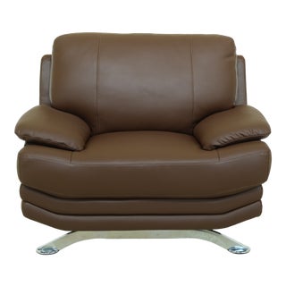 Modern Design Brown Leather Chair W. Chrome Legs For Sale