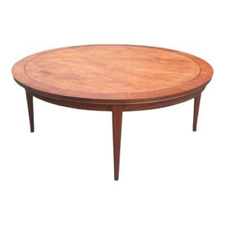 Restored Vintage Mahogany Drum Style Coffee Table, 48” Round For Sale