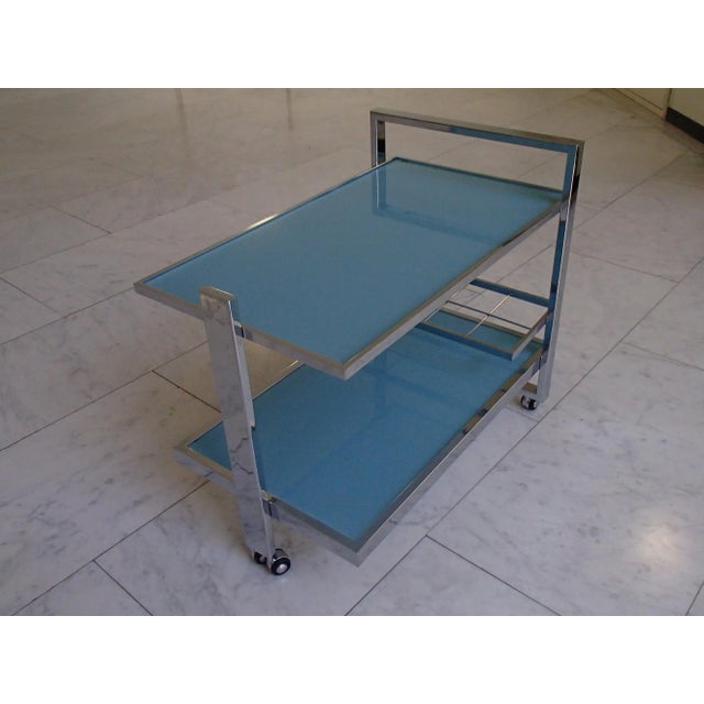 Chrome and Turquoise Glass Trolley, 1980s For Sale - Image 7 of 8