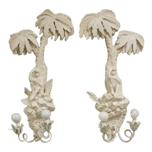 Mid 20th Century Rare Pair French Palm Tree and Monkey Wall Lights Style of Serge Roche Palm Beach