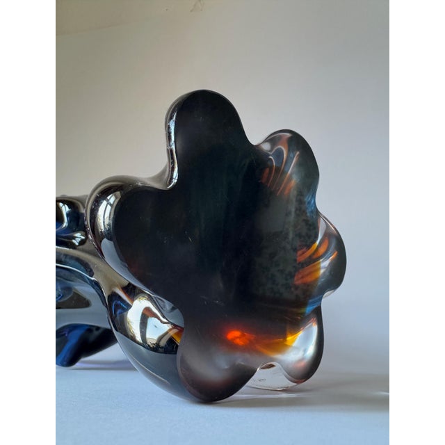 Cobalt Blue Bohemian Art Glass Sculptural Vase with Amber Base from Egermann, 1980s For Sale - Image 9 of 14