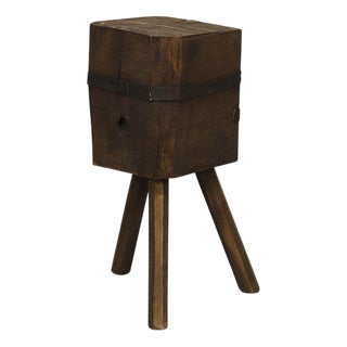 Primitive Wabi Sabi Oak Rustic Farmhouse Chopping Block / Side Table For Sale