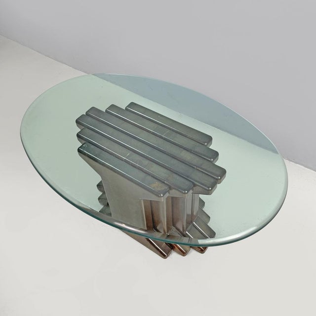 Wood Italian Modern Wooden Coffee Table with Geometrical Base and Glass Top, 1970s For Sale - Image 7 of 18