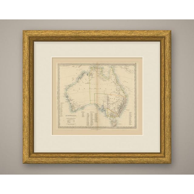 Original antique map of australia, a steel engraving colored by hand, with the lettered title "australia". The map shows...