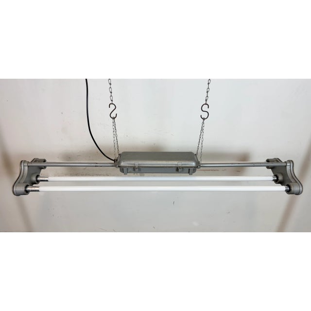 Mid-Century Modern Industrial Grey Hanging Tube Light from Polam Gdansk, 1970s For Sale - Image 3 of 14