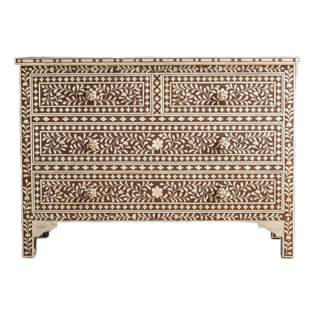 Arabesque Bone Inlay Four Drawer Chest - Grey by House of Jaipur For Sale