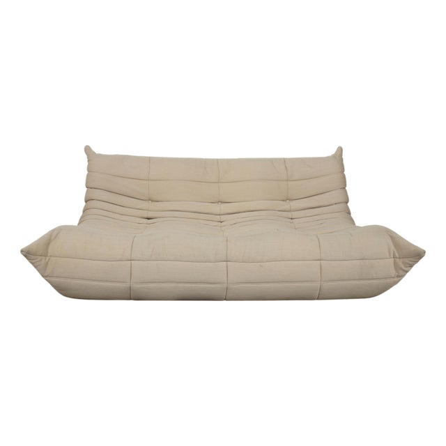 Togo 3-Seater Sofa in Cream Fabric By Michel Ducaroy for Ligne Roset For Sale