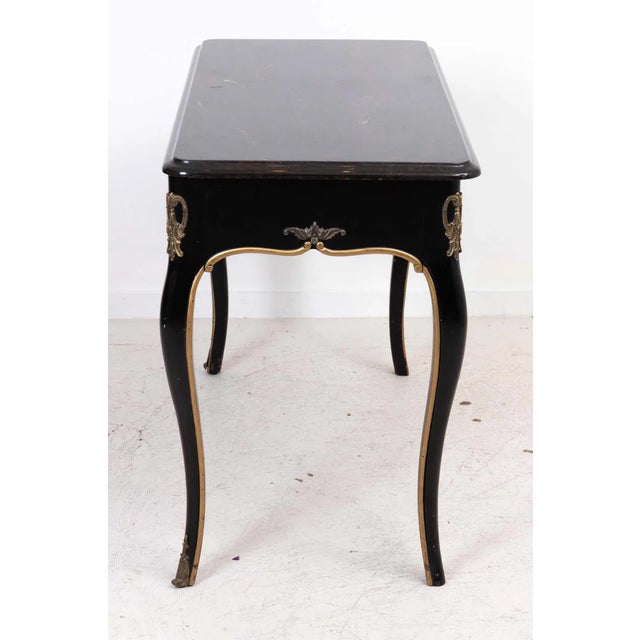 Wood Regency Style Ebonized Marble Top Desk With Brass Mounts For Sale - Image 7 of 8
