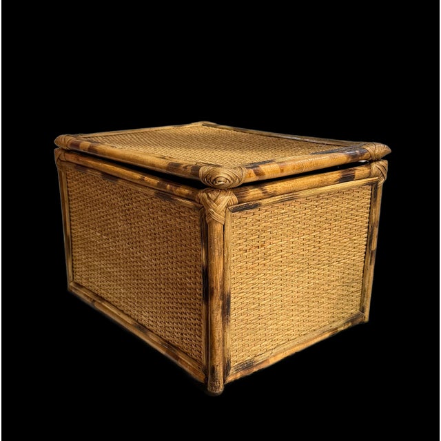 Vintage Tortoiseshell Bamboo and Rattan Storage Box For Sale - Image 4 of 14